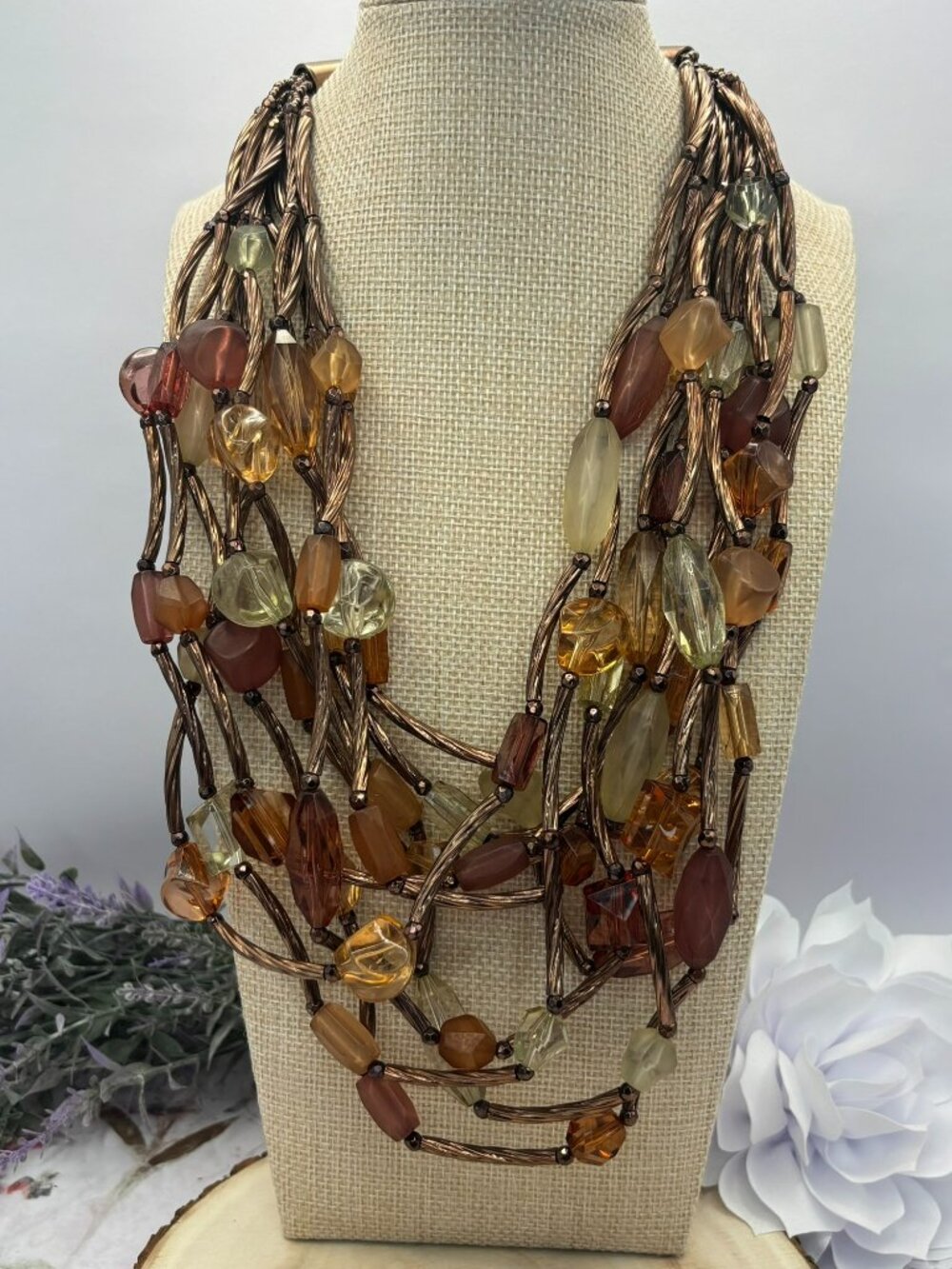 Signed Louis Dell’Olio "Fiesta Caramel" Multi-Strand Necklace 19-22"